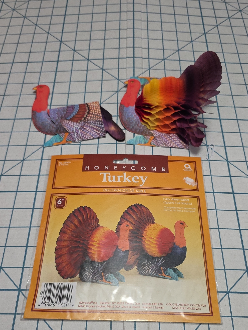 Turkey Honeycomb Table Decoration - Set Of 2, 6" Tall